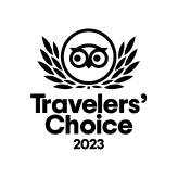 Travelers' choice award emblem for 2023 with an owl icon, perfect for destination weddings.